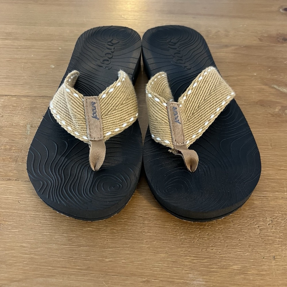 Reef Womens Black Tan Woven Strap Flip Flop Sandals Size 9 Beach Resort Vacation